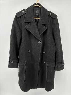 Armani Exchange Wool Blend Vintage Double-Breasted Pea Coat